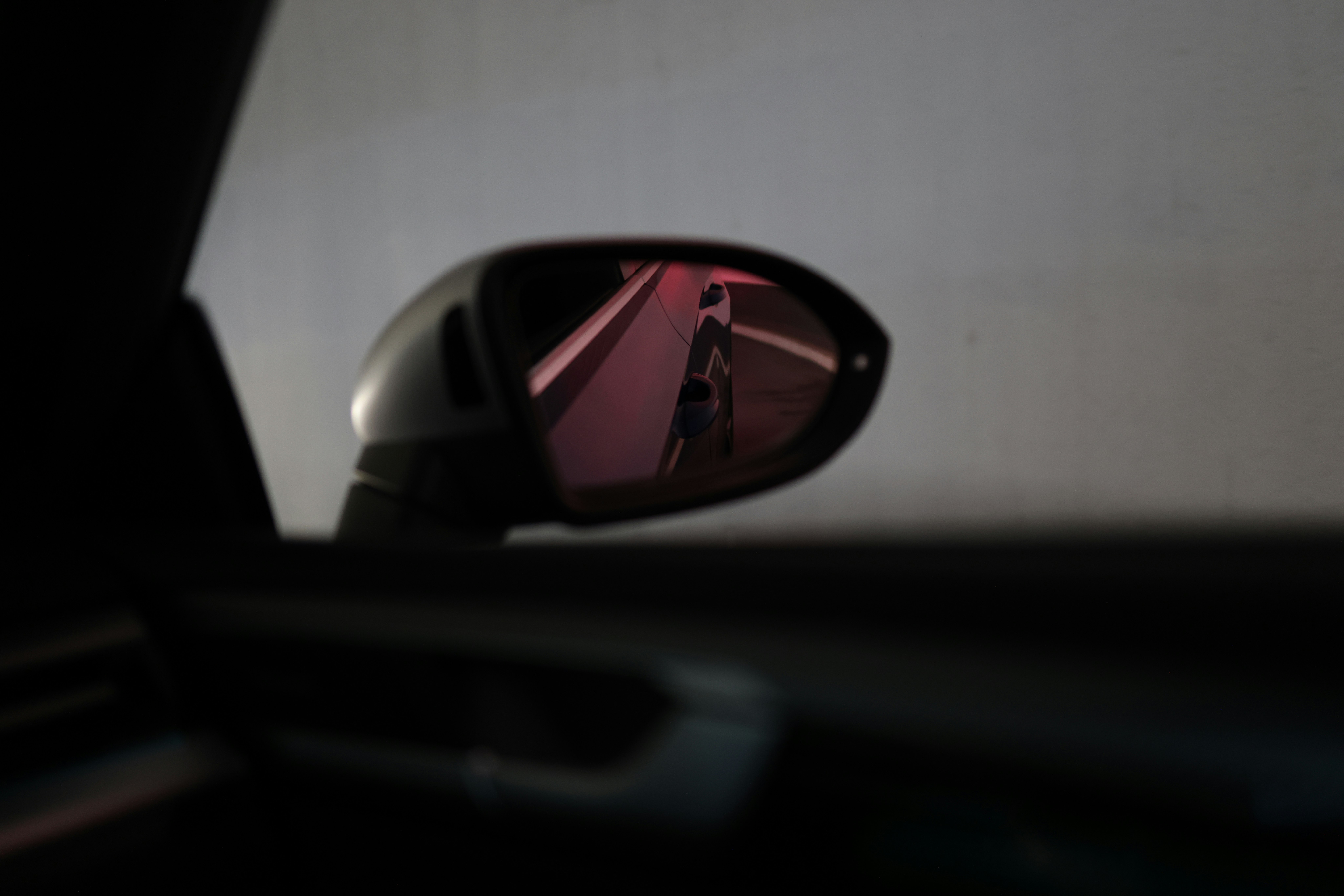 black framed car side mirror